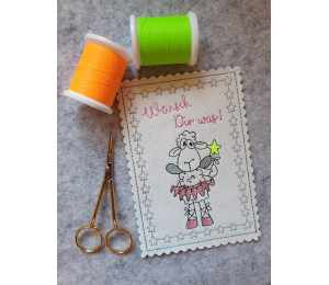 Stickdatei ITH - Postkarte Wunschschaf Wünsch Dir was 